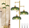 3-Light Dimmable Floor Lamp Green Glass Shades Gold Finish