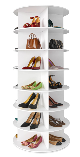 SpaceAid 7-Tier Rotating Shoe Rack Tower White Organizer Storage