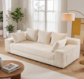 3-Seater Convertible Sofa Bed Beige Corduroy Modern Design