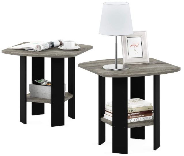Furinno 2-Tier Side Tables Set of 2 French Oak Wood
